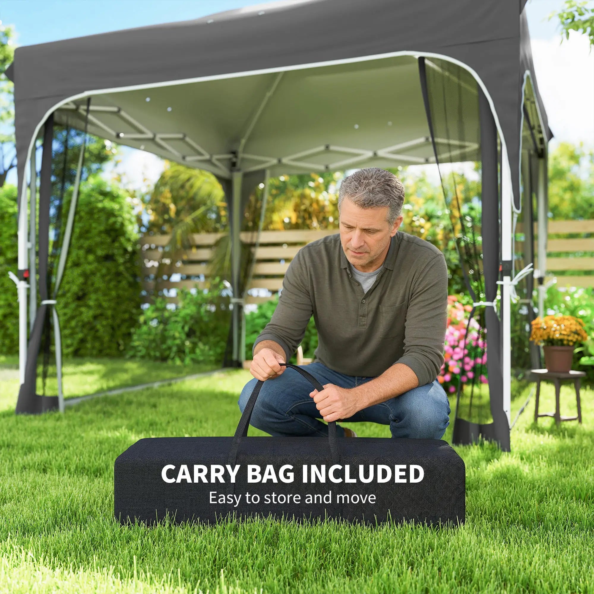 10 x 10 ft Pop Up Canopy Tent With Mosquito Netting, UPF 50+, Dark Grey Pop Up Canopies at Gallery Canada