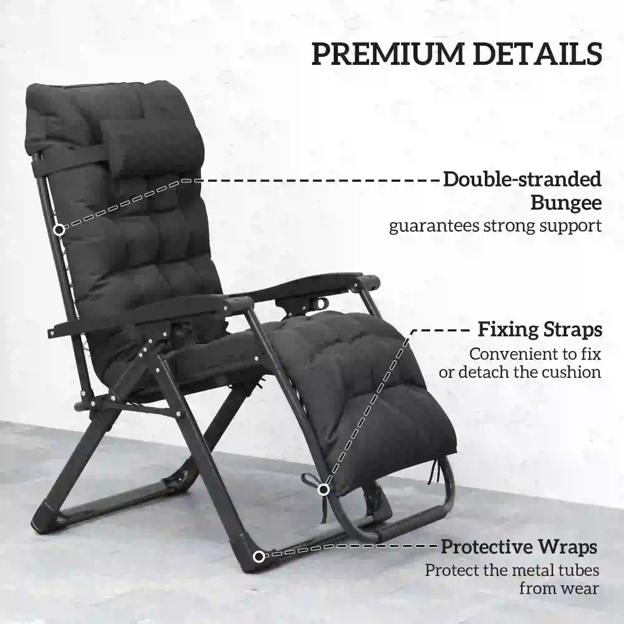 Folding Reclining Zero Gravity Sun Lounger Chair, Black Lounger Chairs at Gallery Canada