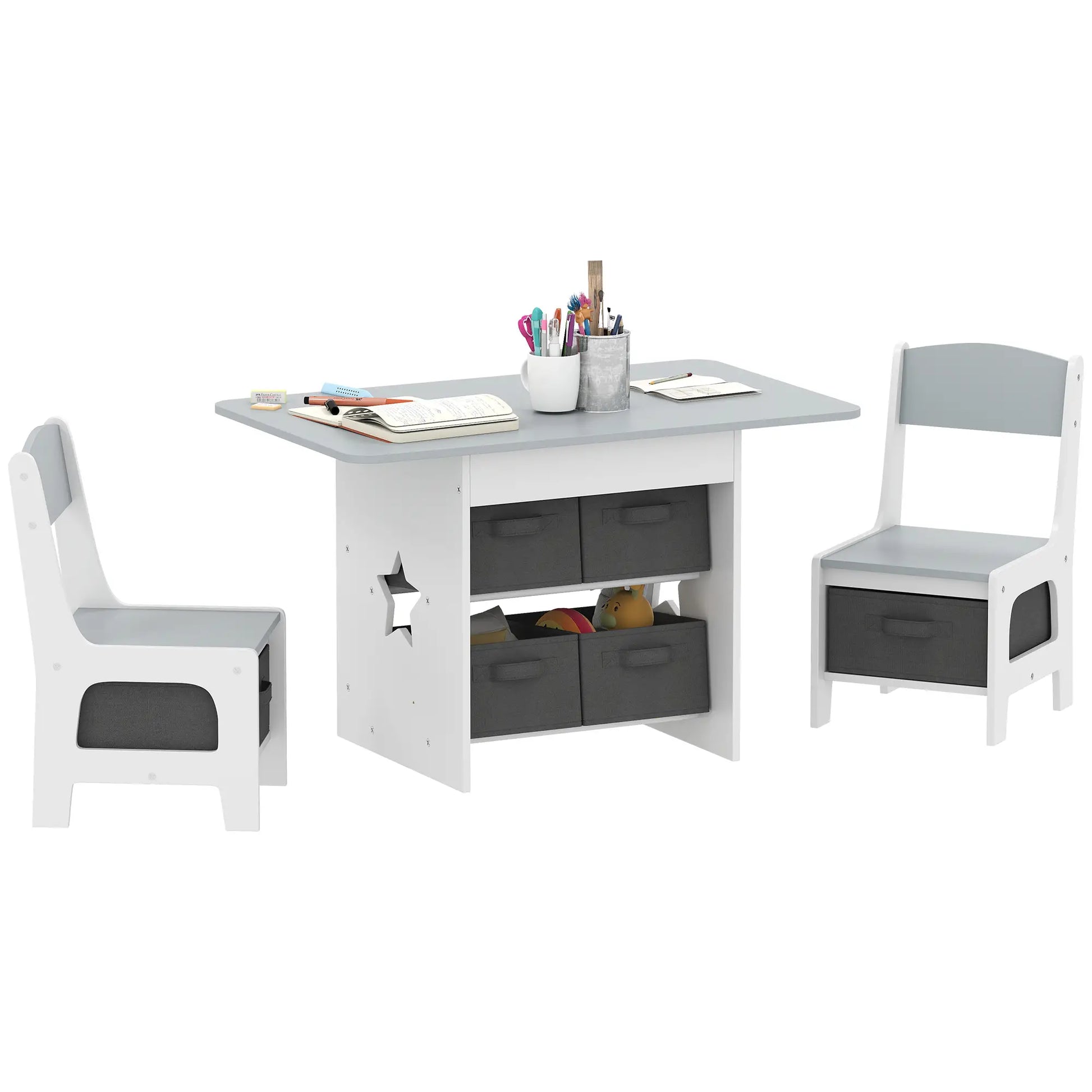 3 Piece Kids Table and Chair Set, 6 Removable Drawers, Light Grey Kids Table Sets at Gallery Canada