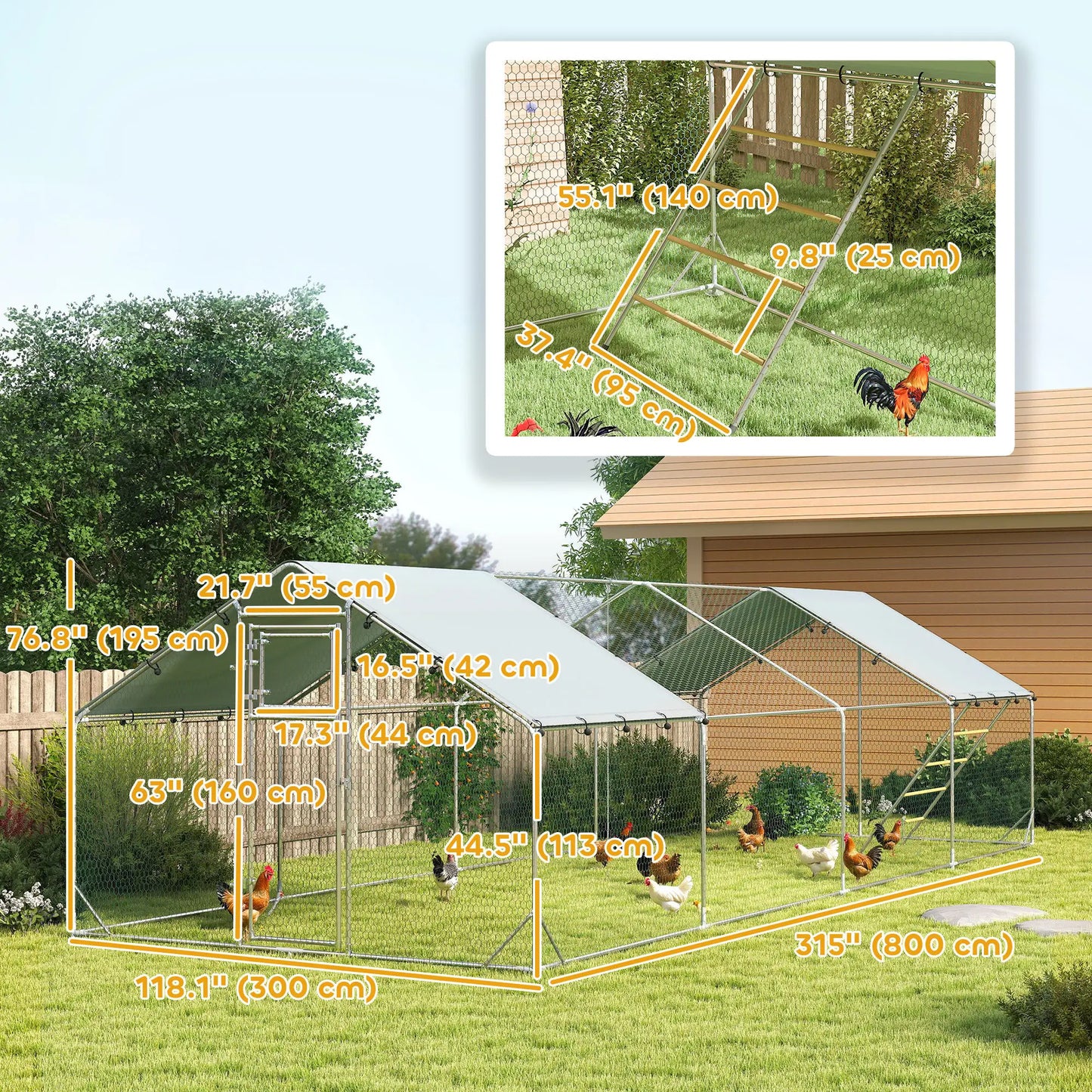 Large Metal Chicken Run, Waterproof UV-Resistant Cover, Feeding Door, Hanging Feeder, Perch, 24-30 Chickens Chicken Coops at Gallery Canada
