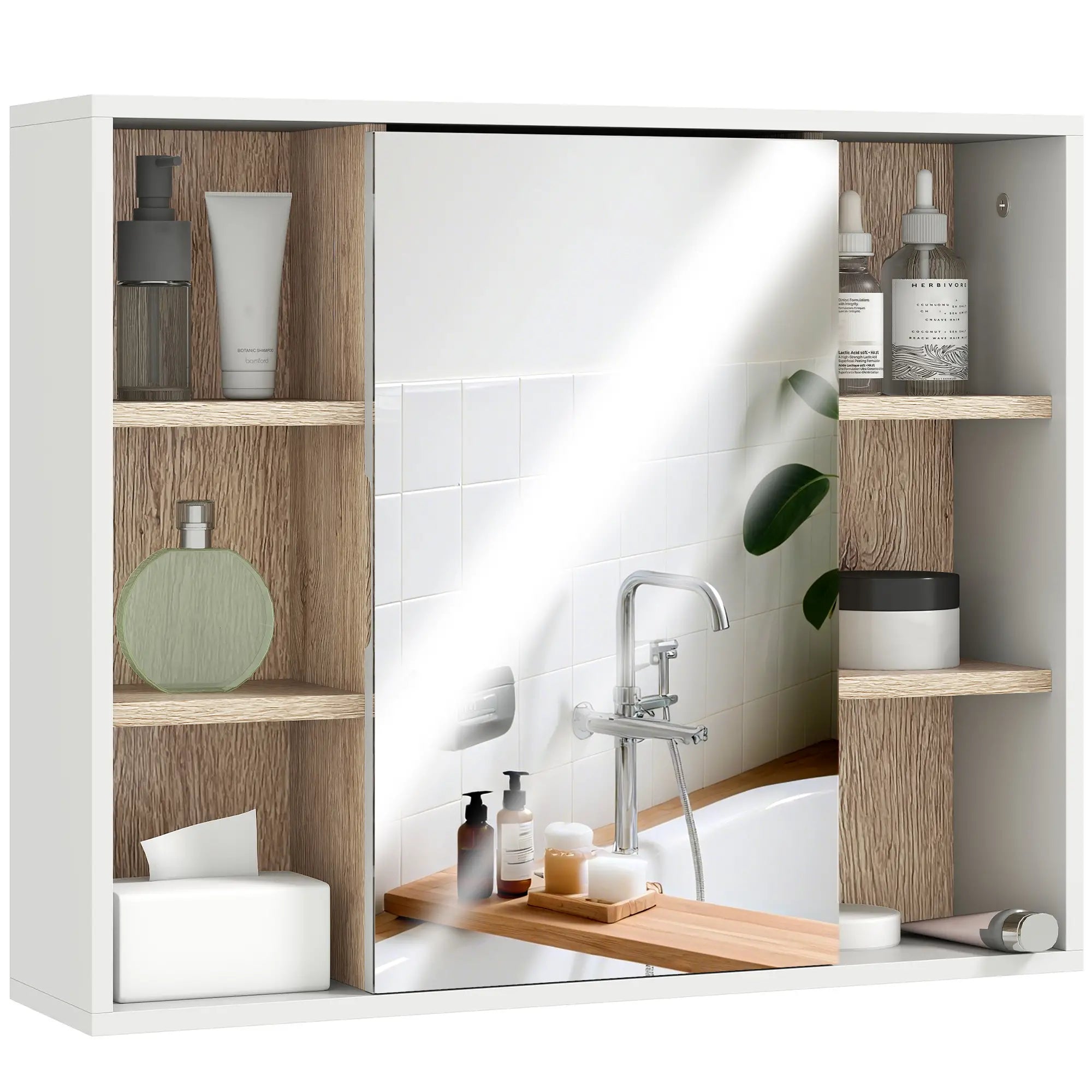 Wall-Mounted Medicine Cabinet with Mirror, Over Toilet Vanity, Oak, White Mirror Medicine Cabinets White, Oak at Gallery Canada
