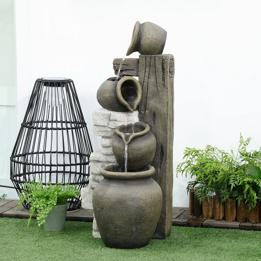 4-Tier Rustic Resin Outdoor Waterfall Fountain, Adjustable Flow Water Fountains Grey at Gallery Canada