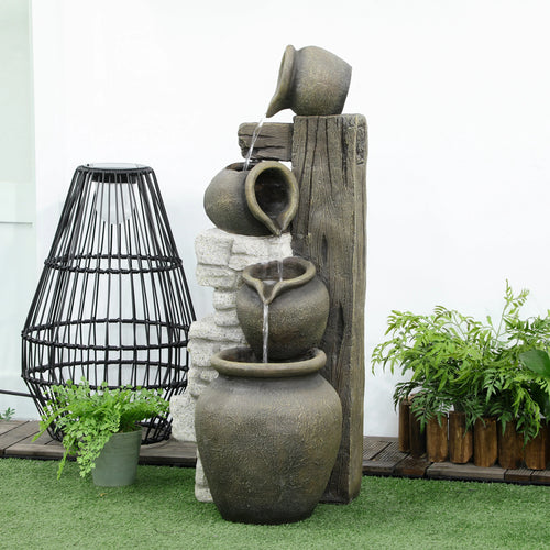 4-Tier Rustic Resin Outdoor Waterfall Fountain, Adjustable Flow