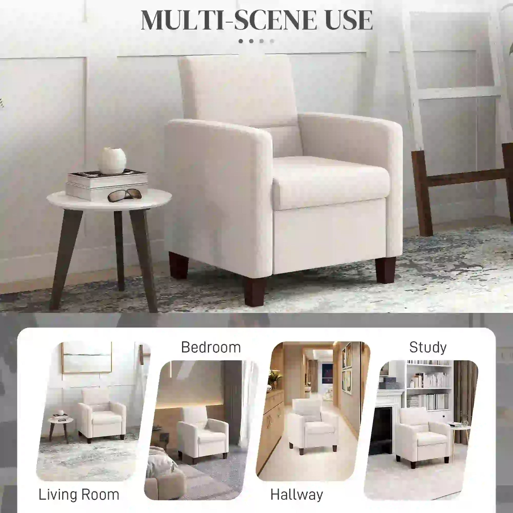 Modern Fabric Accent Chair, Seat Cushion, Non-Slip Pads, Cream White Accent Chairs at Gallery Canada