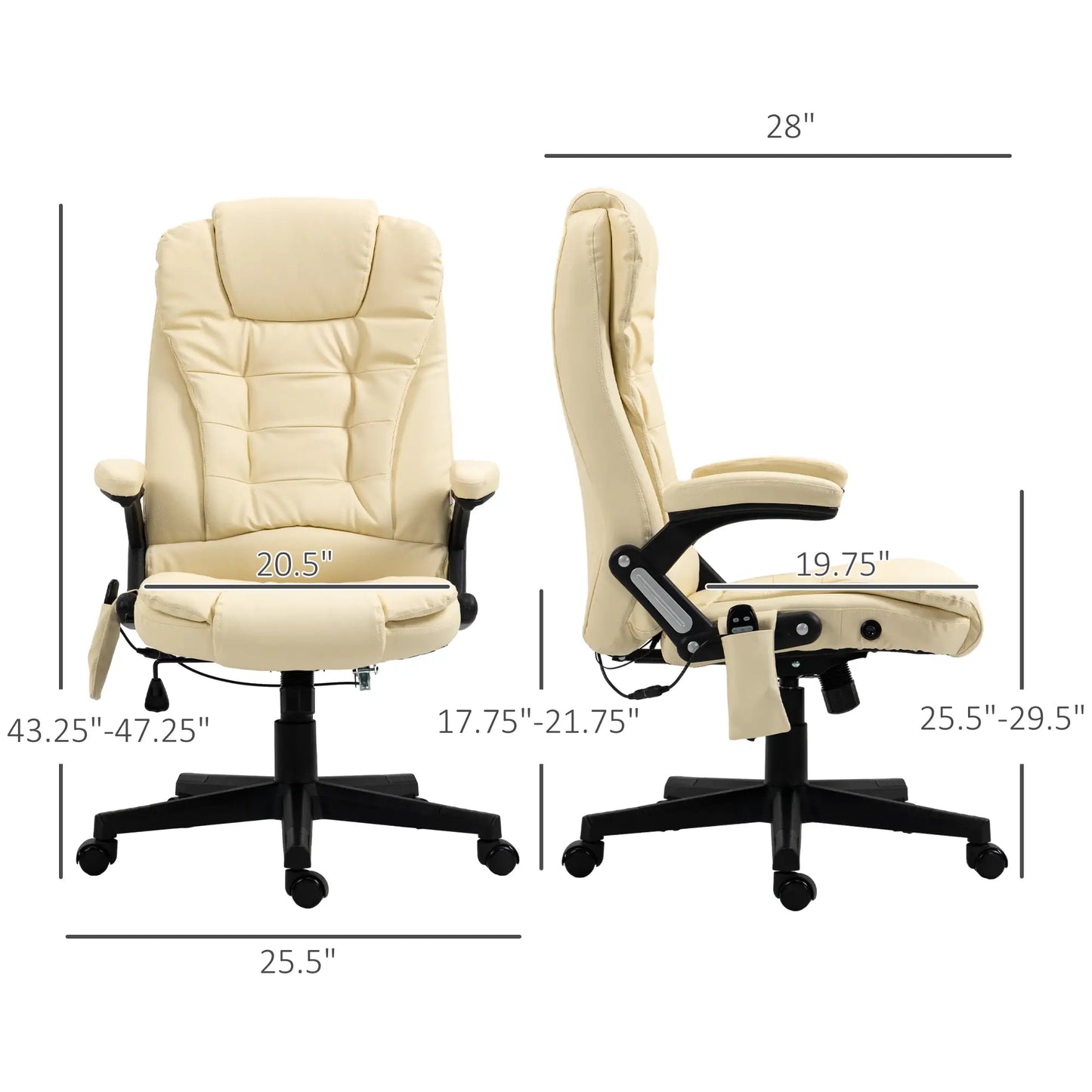 Adjustable Heated Massage Swivel Office Chair, High Back Leather, Beige Massage Chairs at Gallery Canada