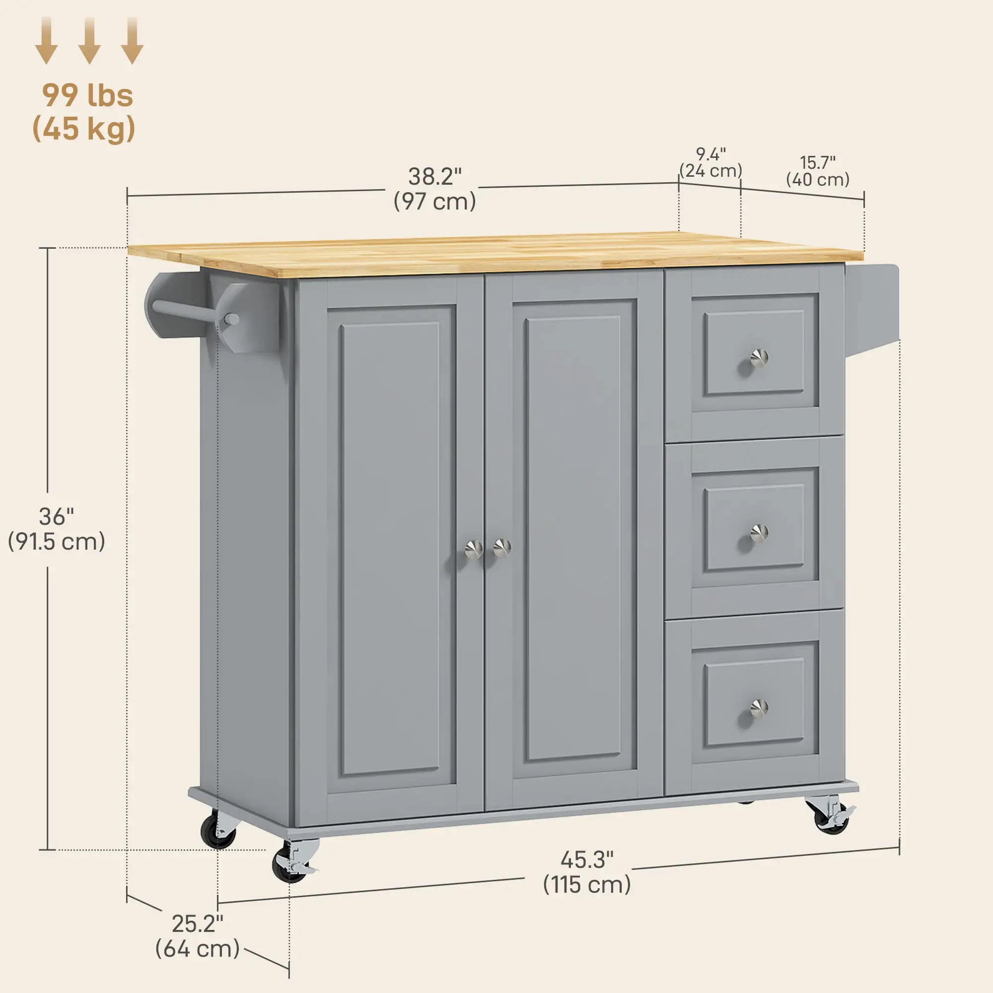 Kitchen Island on Wheels, Drop Leaf Cart with Drawers, Grey Kitchen Islands & Kitchen Carts at Gallery Canada
