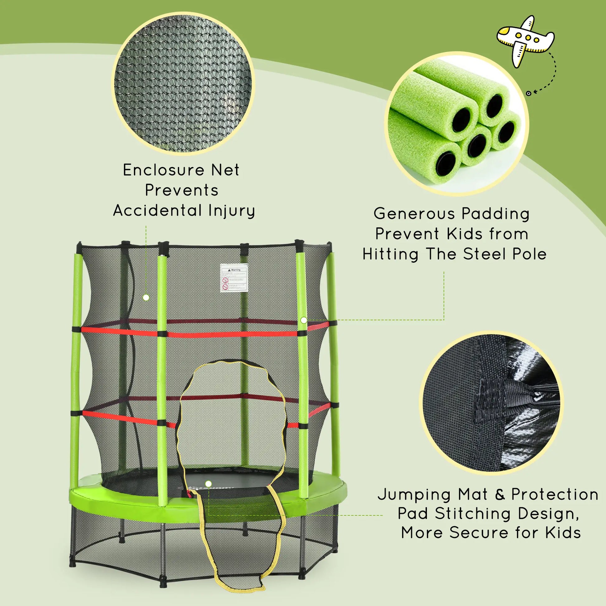 55 Inch Kids Trampoline with Enclosure Net, Indoor Outdoor, Green Trampolines at Gallery Canada