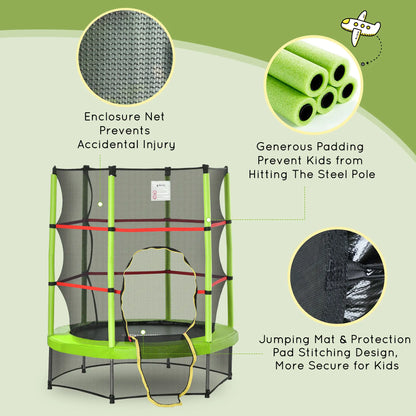 55 Inch Kids Trampoline with Enclosure Net, Indoor Outdoor, Green Trampolines at Gallery Canada