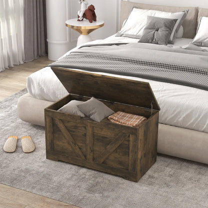 31.5 Inches Wooden Storage Chest, 2 Safety Hinges, Brown Wood Grain Storage Cabinets at Gallery Canada