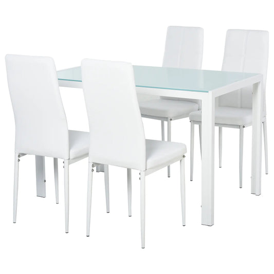 5-Piece Rectangular Glass Kitchen Table, Metal Frame, White Bar Sets White at Gallery Canada