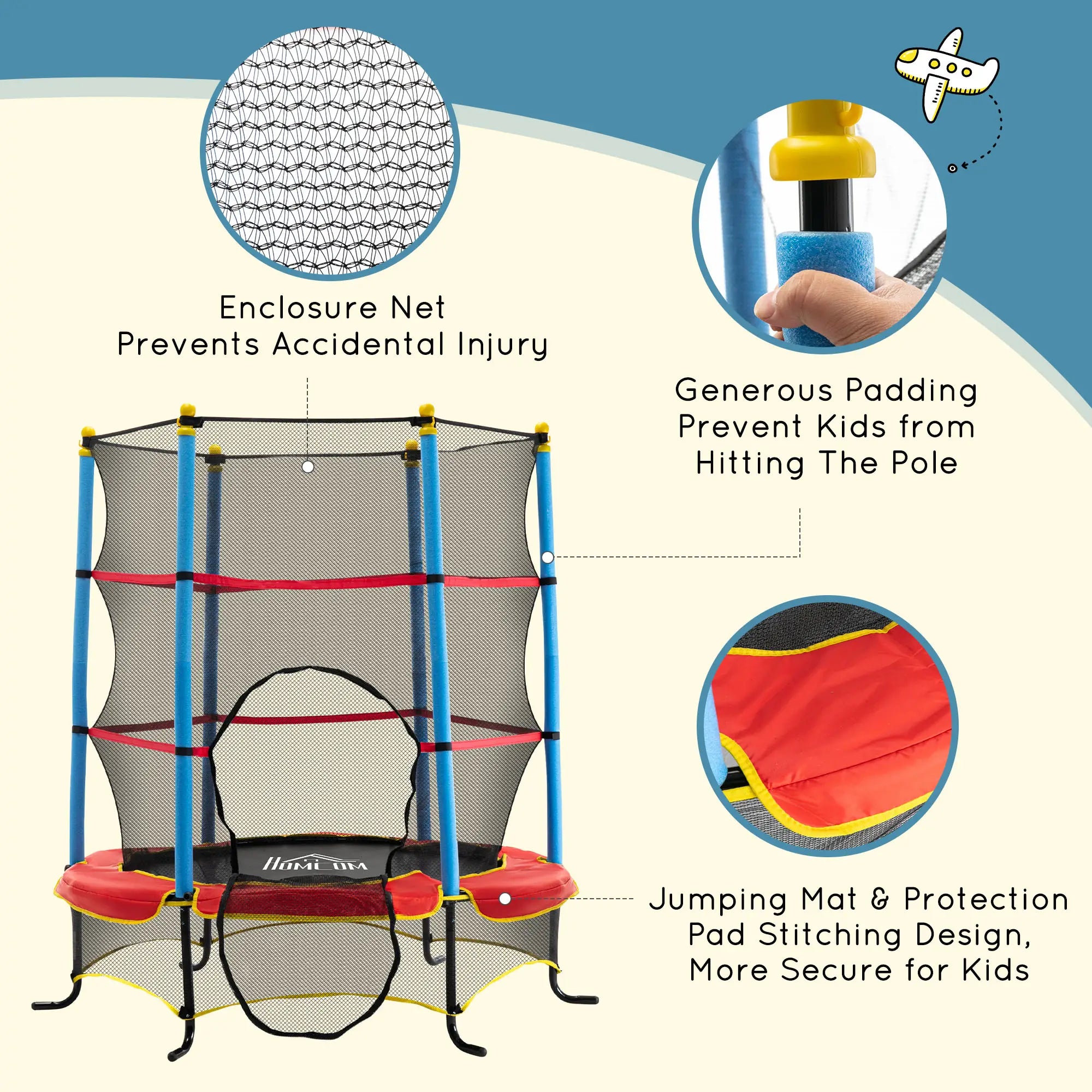 Kids Trampoline with Safety Net, Pad, Indoor Outdoor, Age 3-10, Multi-Coloured Trampolines at Gallery Canada