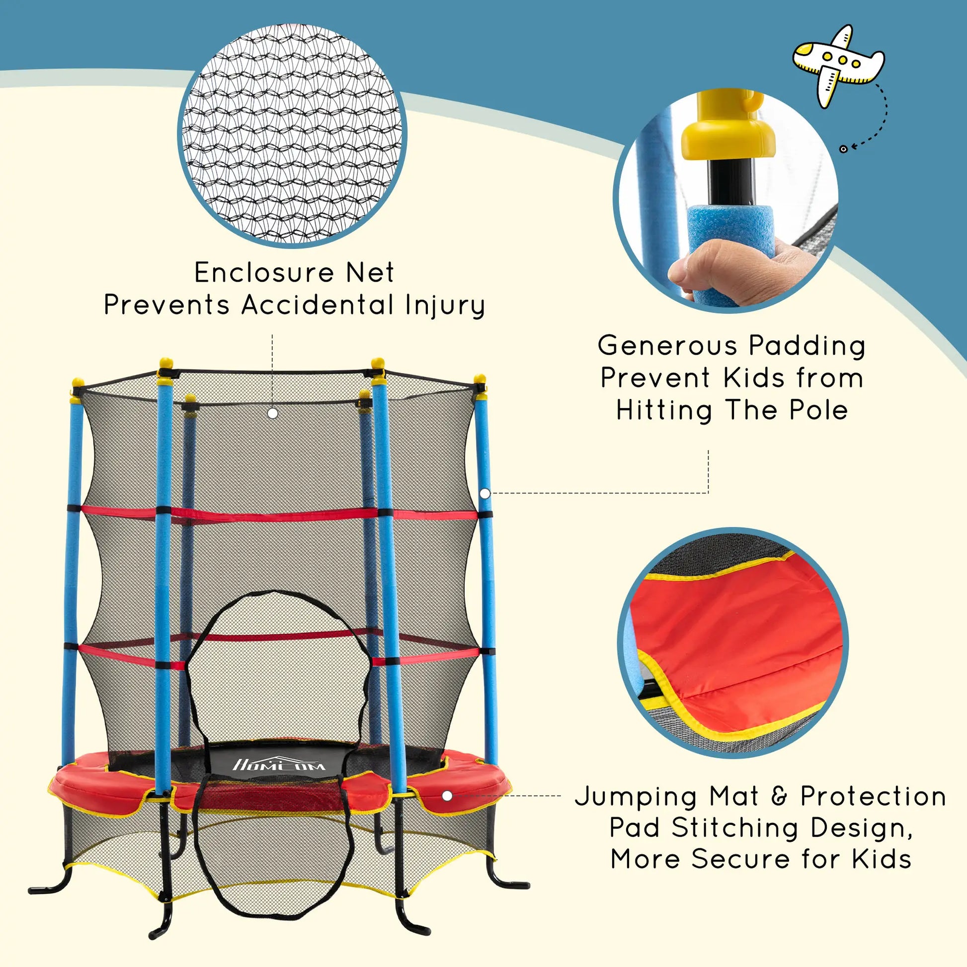 Kids Trampoline with Safety Net, Pad, Indoor Outdoor, Age 3-10, Multi-Coloured Trampolines at Gallery Canada