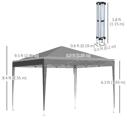 10 x 10ft Folding Pop Up Tent, Outdoor Gazebo Canopy, Grey Pop Up Canopies at Gallery Canada