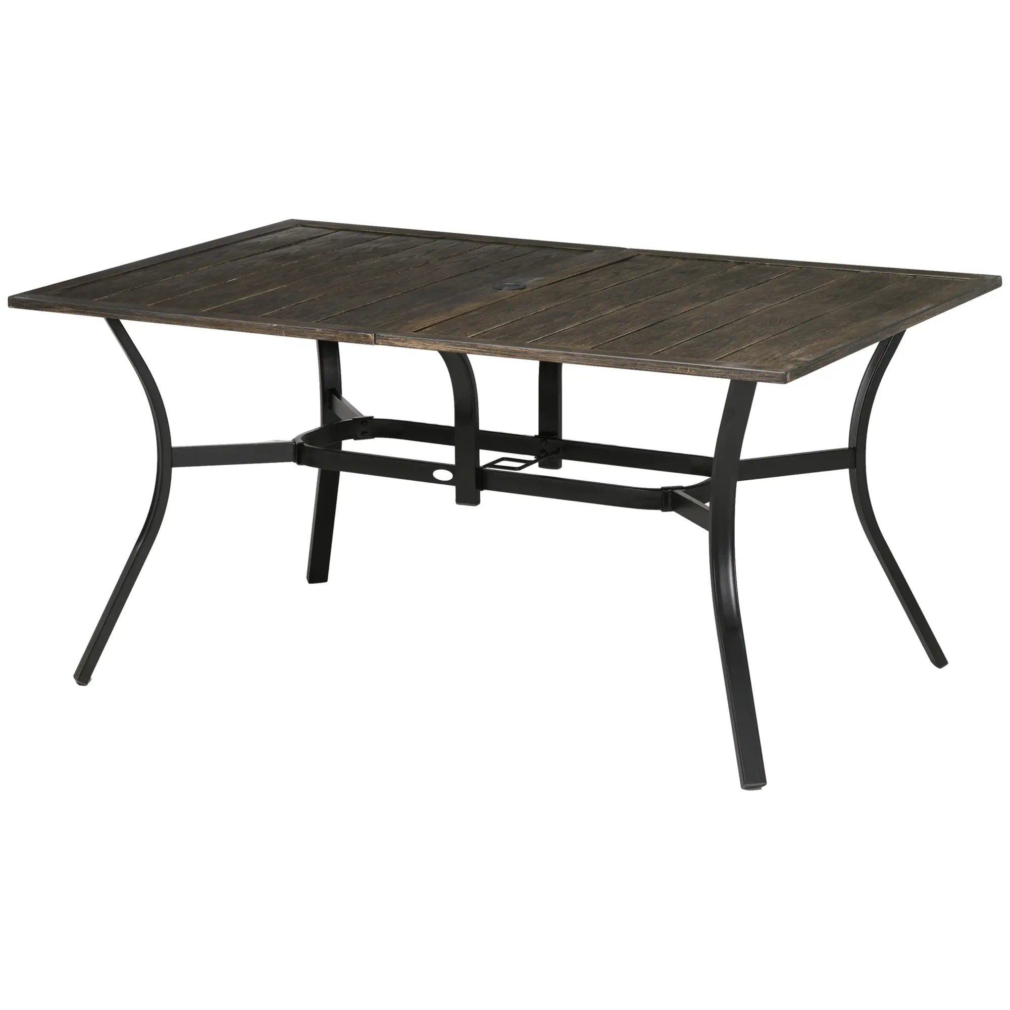 59 Inch Outdoor Dining Table, Steel Frame, Wood Grain, Brown Patio Dinning Tables Brown Tabletop, Black Frame at Gallery Canada