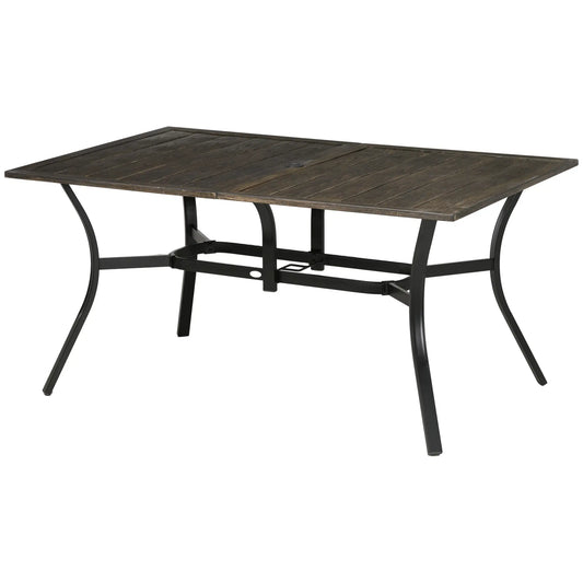 59 Inch Outdoor Dining Table, Steel Frame, Wood Grain, Brown Patio Dinning Tables Brown Tabletop, Black Frame at Gallery Canada