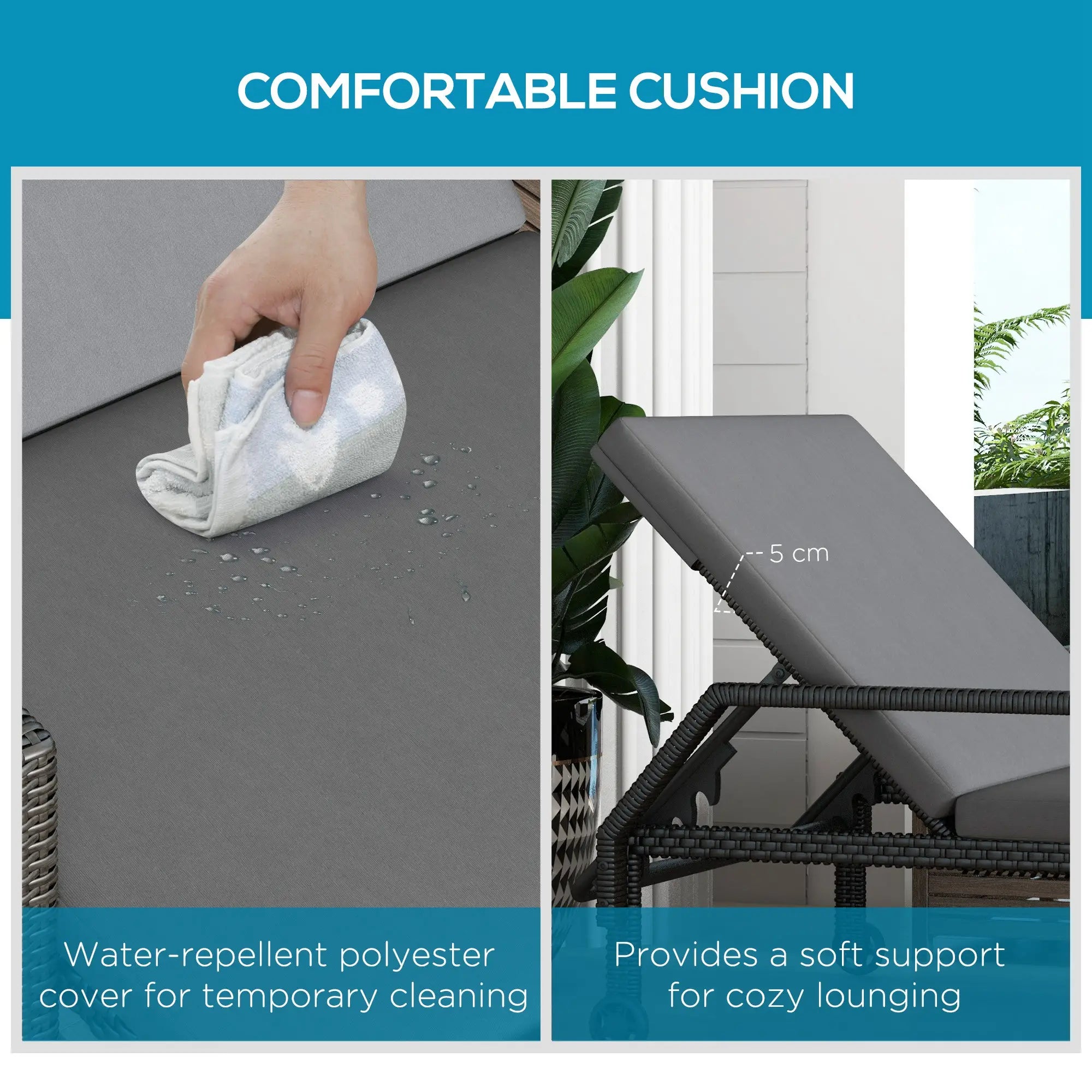 Wicker Chaise Lounger, 5-Level Adjustable Backrest, Light Grey Chaise Loungers at Gallery Canada