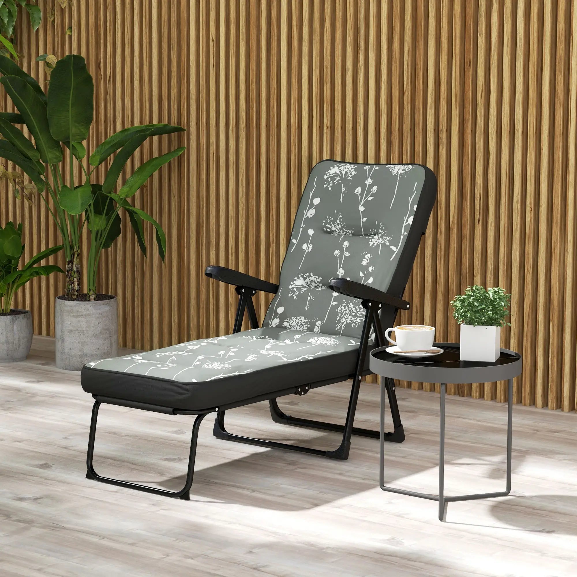 Outdoor Lounge Chair with Padded Cushion, Folding Reclining, Grey Lounger Chairs at Gallery Canada