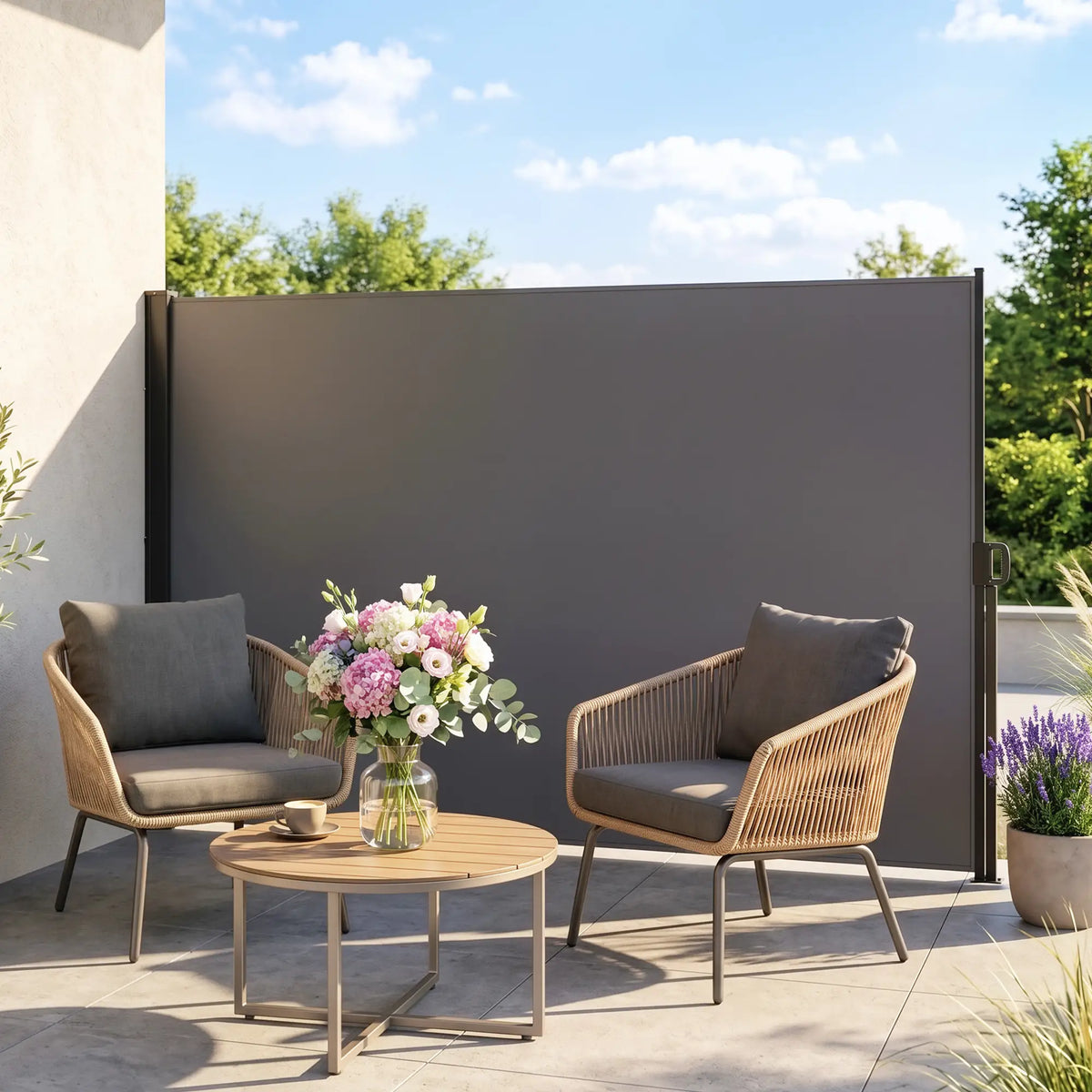 118" x 79" Outdoor Folding Privacy Screen, Retractable Side Awning, UV Wind Resistant, Light Grey Side Awnings at Gallery Canada