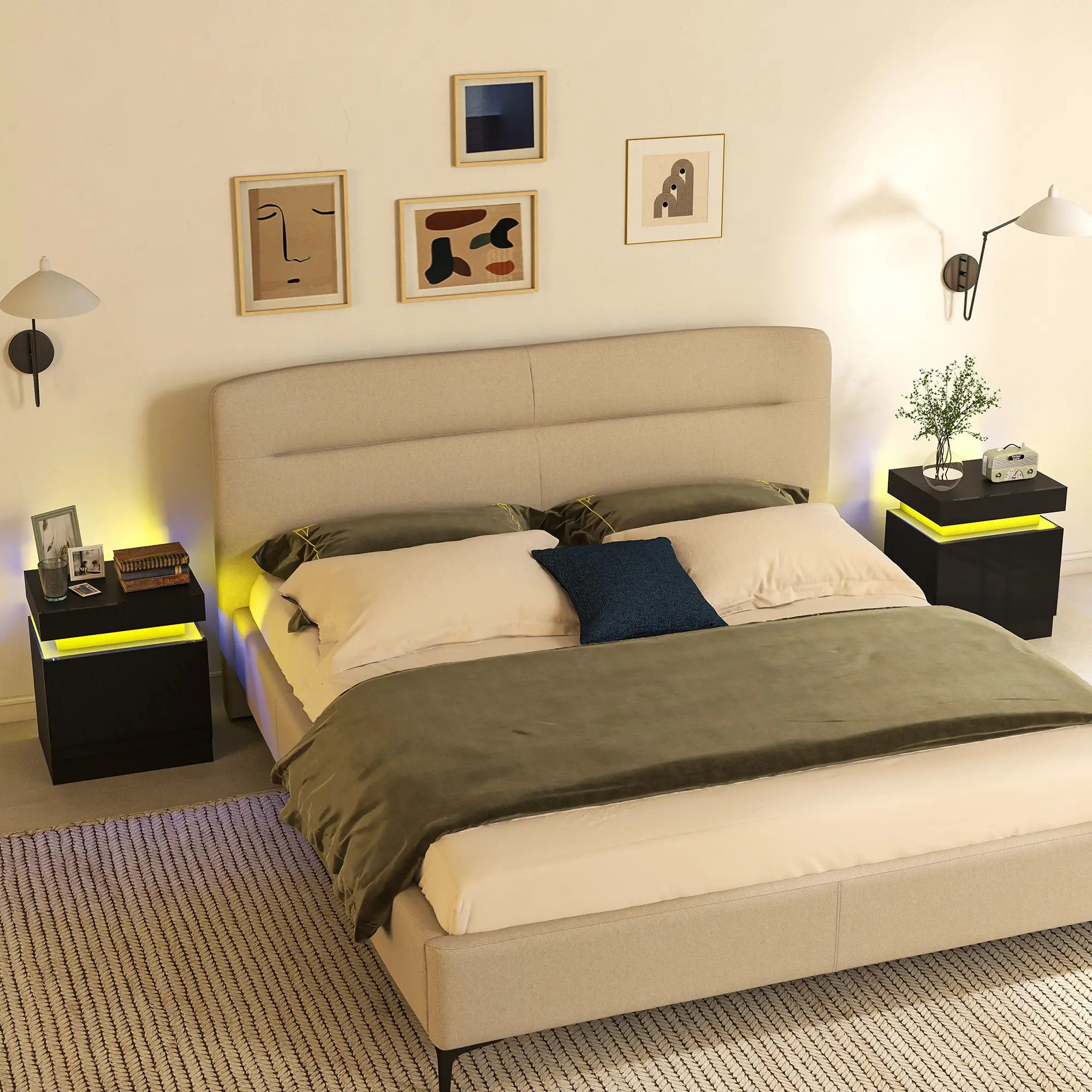 Nightstand Set of 2, End Tables with LED Lights, 2 Drawers, Black Bedside Tables at Gallery Canada