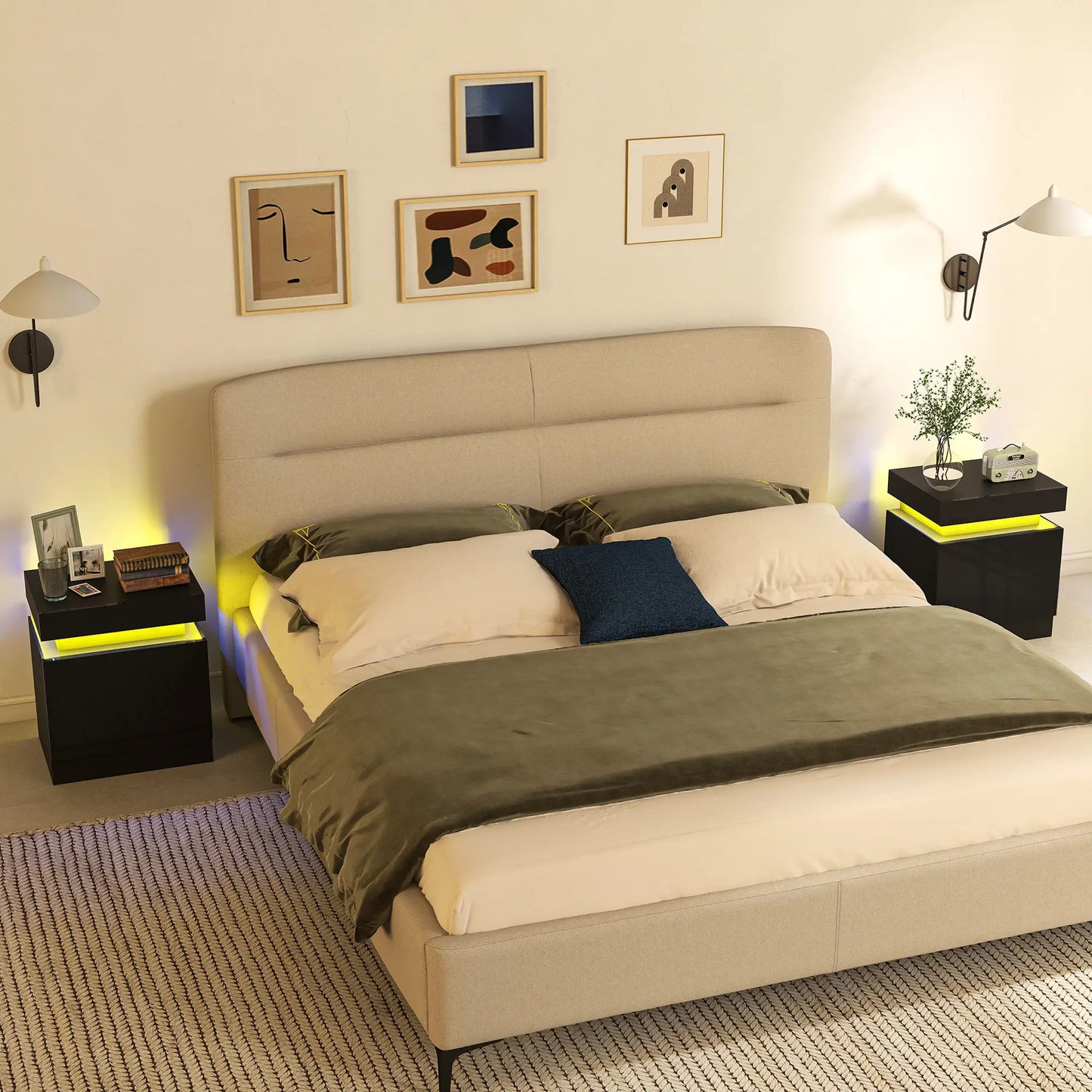 Nightstand Set of 2, End Tables with LED Lights, 2 Drawers, Black Bedside Tables at Gallery Canada