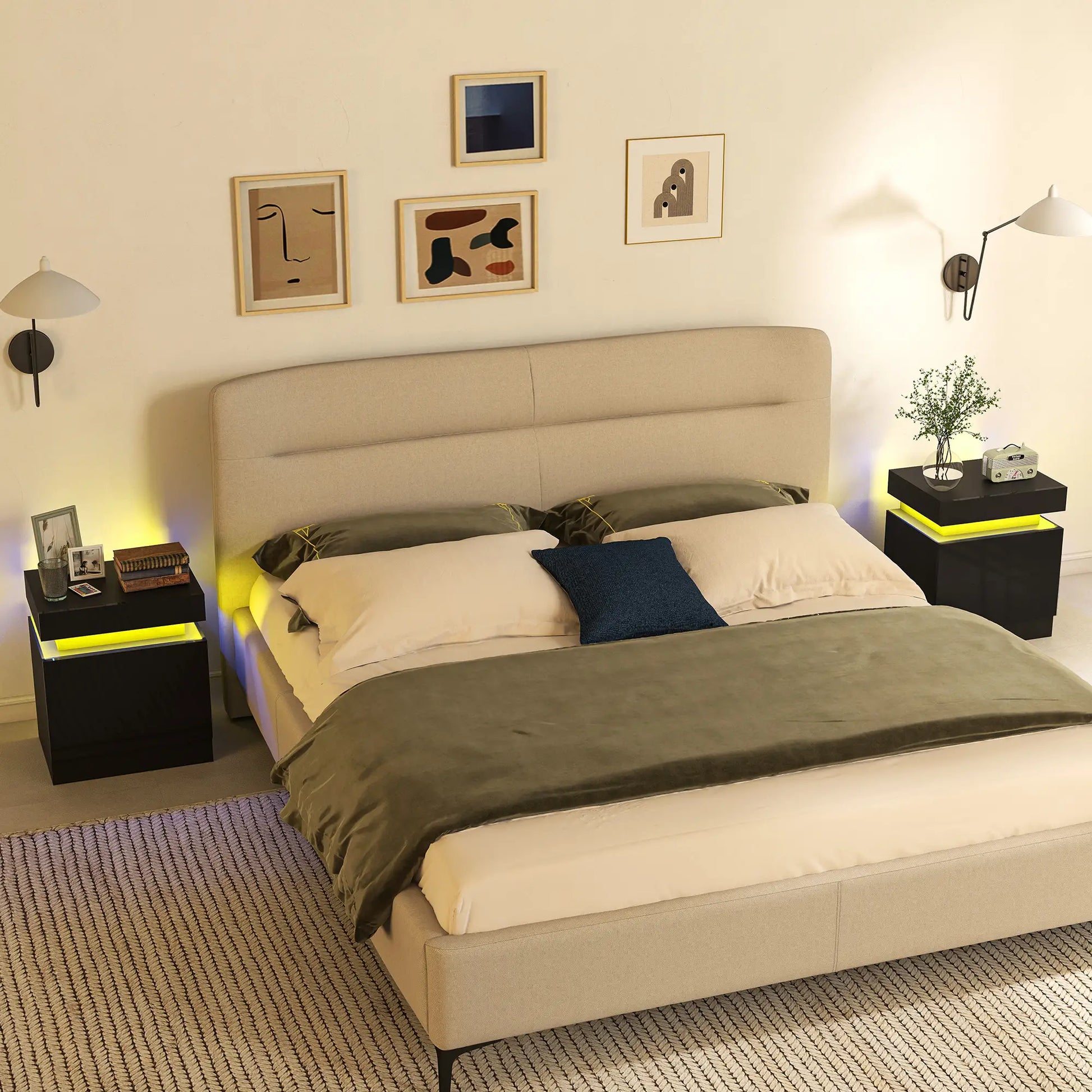 Nightstand Set of 2, End Tables with LED Lights, 2 Drawers, Black Bedside Tables at Gallery Canada