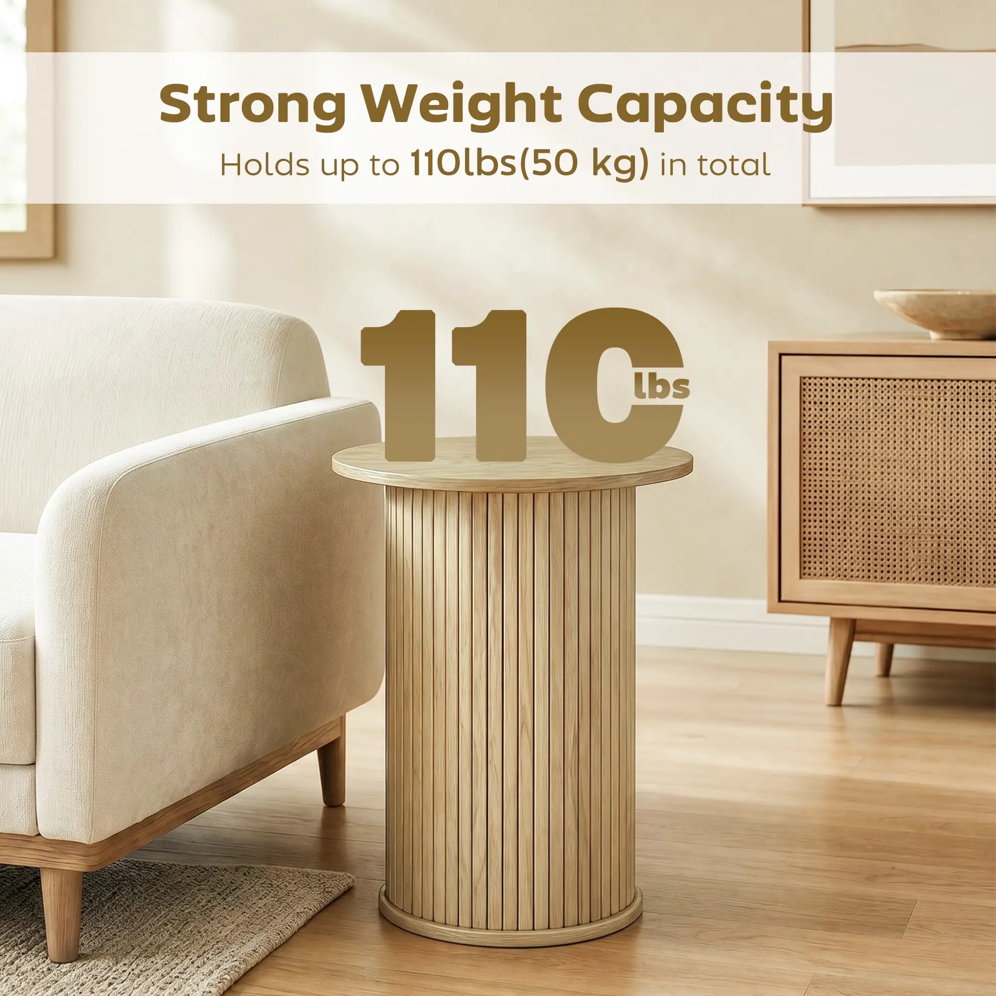 Round Side Table, Fluted Accent End Table, Narrow Nightstand, Oak Side Tables at Gallery Canada