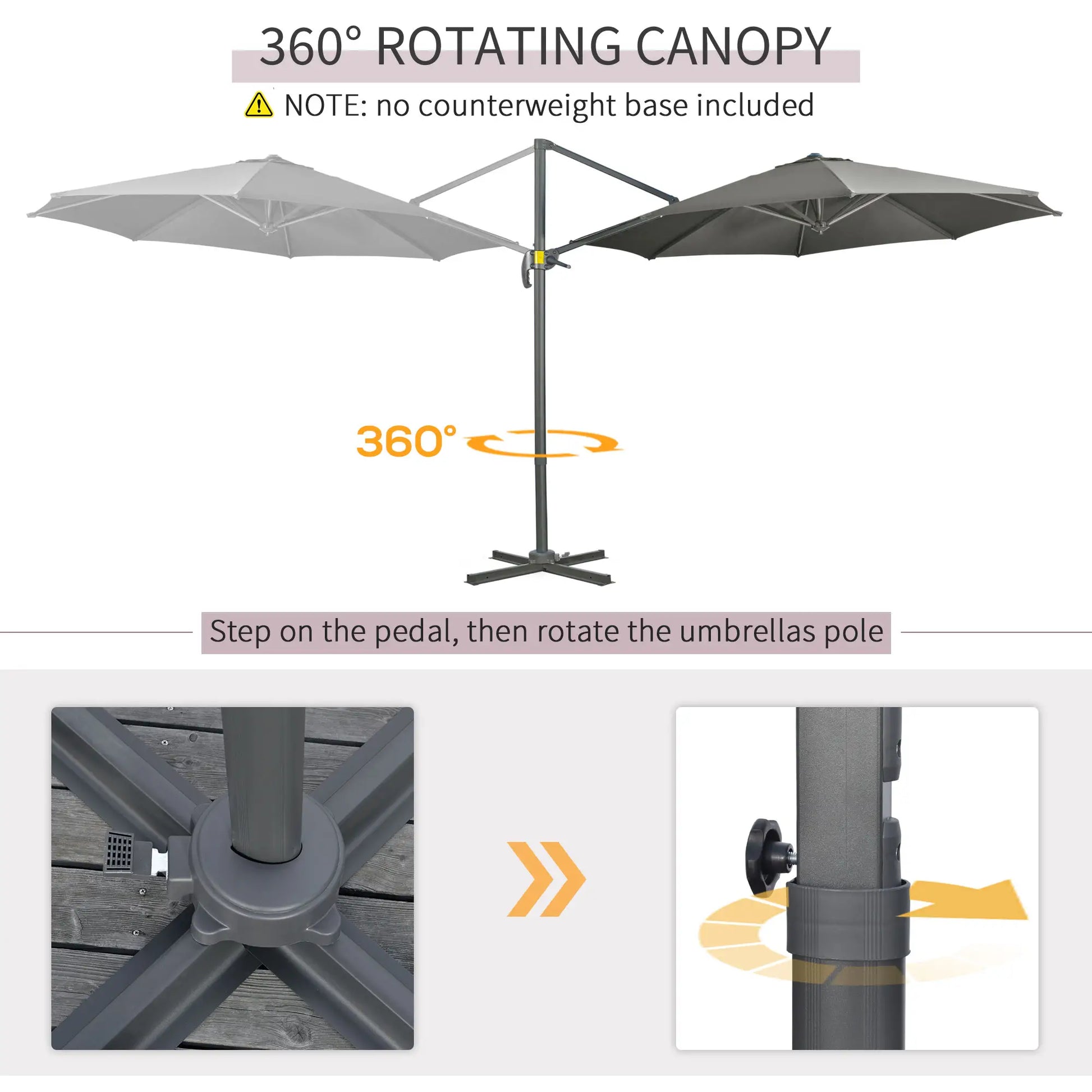 9.6' Cantilever Patio Umbrella, Outdoor Hanging, 360° Rotation, Grey Cantilever Umbrellas at Gallery Canada