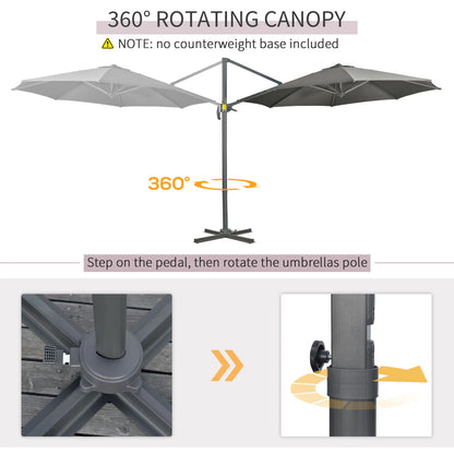 9.6' Cantilever Patio Umbrella, Outdoor Hanging, 360° Rotation, Grey Cantilever Umbrellas at Gallery Canada