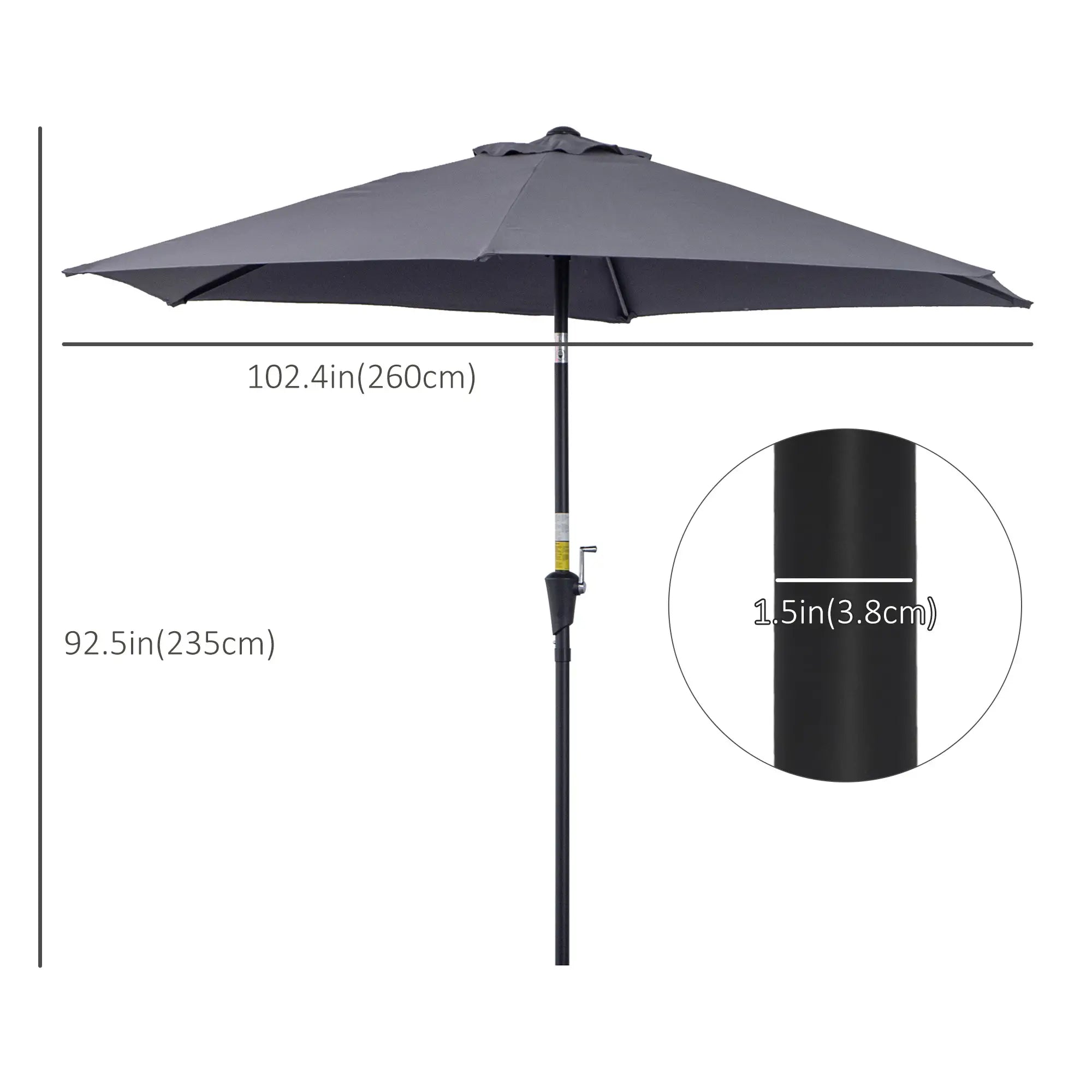 8.5FT Round Patio Umbrella, 6 Ribs, Tilt Canopy with Crank Handle, Grey Sun Umbrellas at Gallery Canada