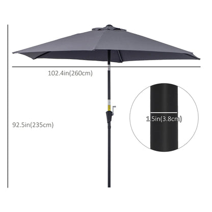 8.5FT Round Patio Umbrella, 6 Ribs, Tilt Canopy with Crank Handle, Grey Sun Umbrellas at Gallery Canada