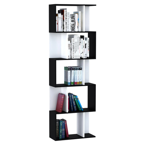 Modern Bookcase 5-Tier Display Shelf, Room Divider, Black