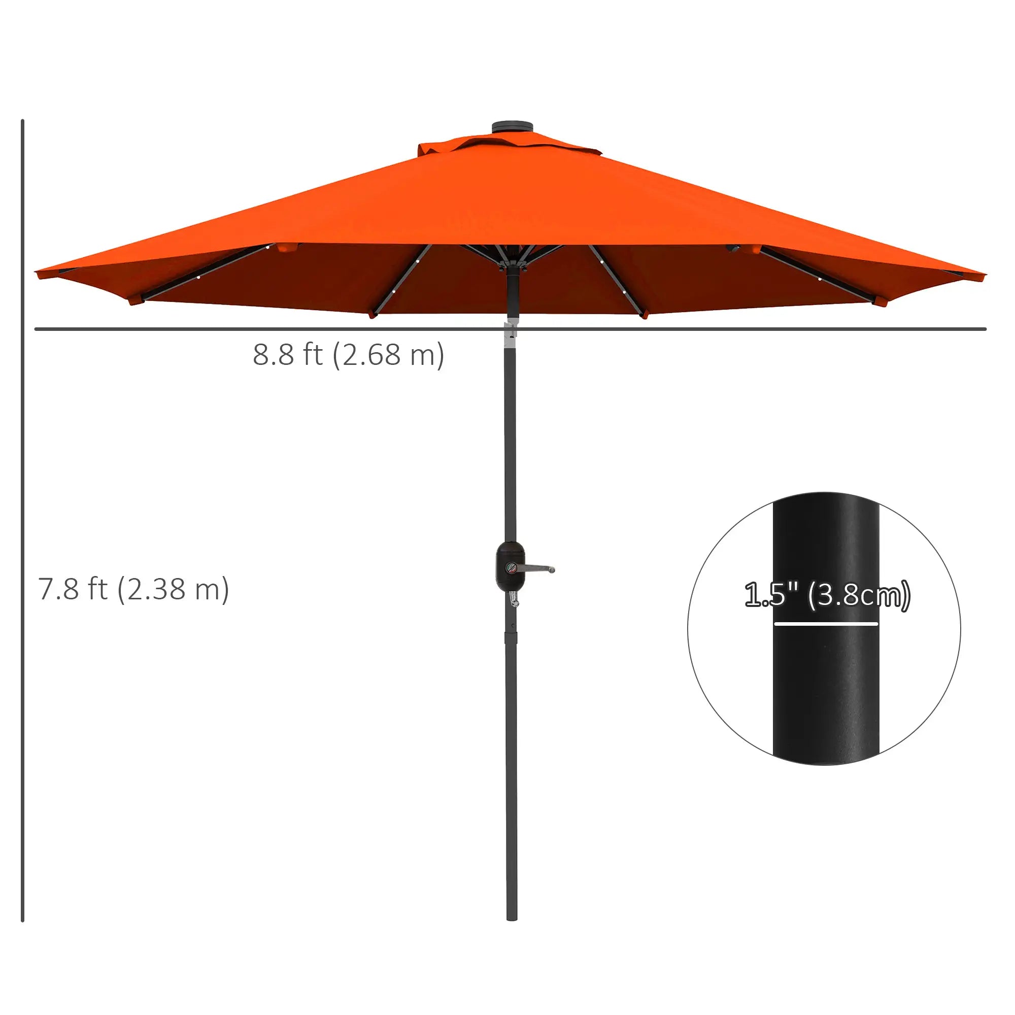 9ft Solar Patio Umbrella, 24 LED Lights, Tilt Canopy, Orange Sun Umbrellas at Gallery Canada