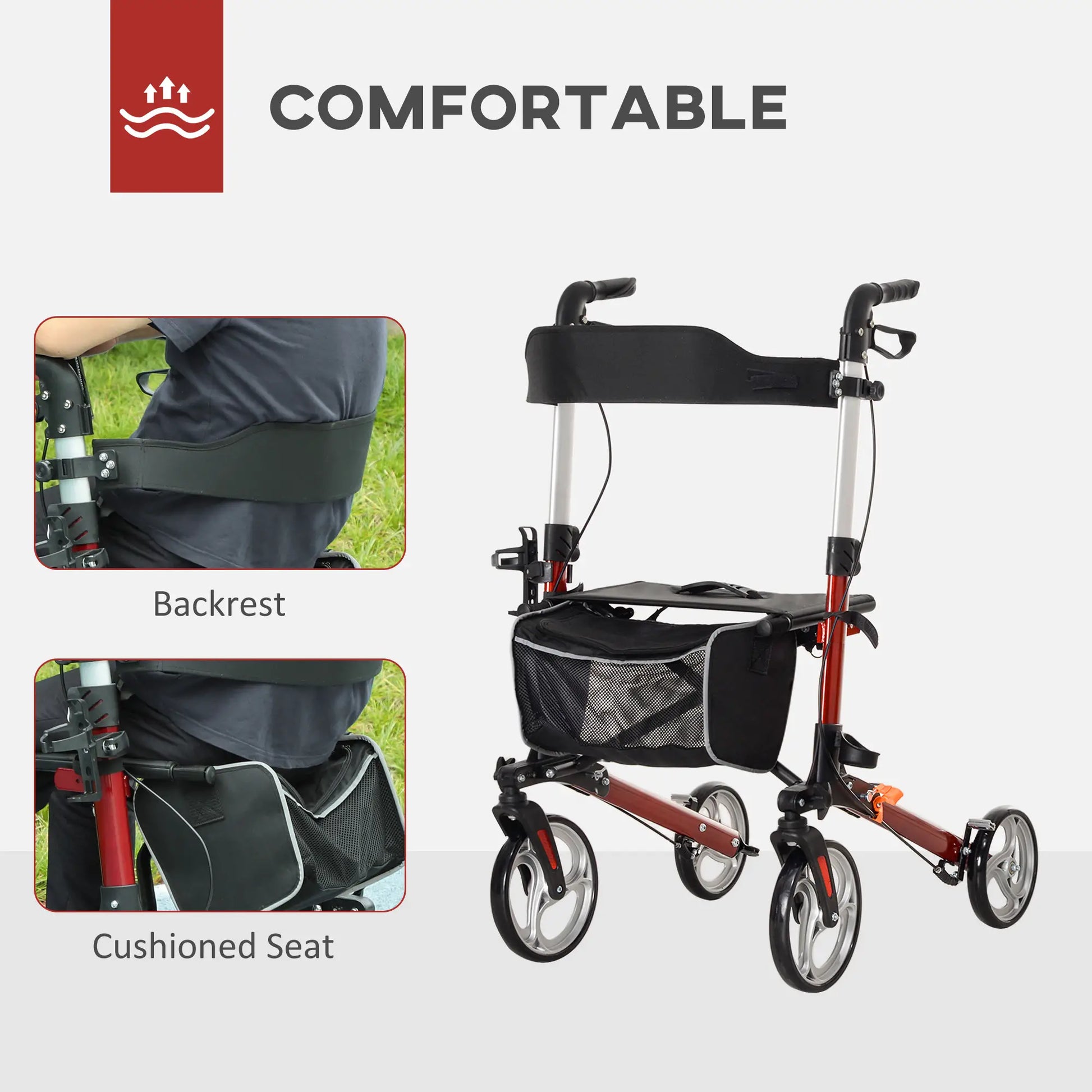 Lightweight Folding Walker, Large Seat, Adjustable Handle, Red Knee Walker & Wheelchair Ramps at Gallery Canada