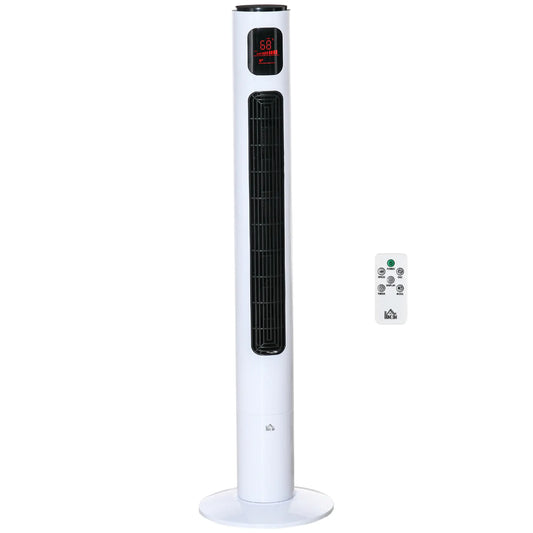 Freestanding Tower Fan, Oscillating, 3 Speed, 12h Timer, LED Panel, Remote, White Tower Fans White at Gallery Canada