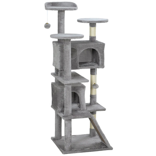 54 Cat Tree, Multi-Level Tower with Scratching Posts, Condos, Bed, Light Grey Cat Towers Light Grey, Cream White at Gallery Canada