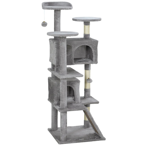 54 Cat Tree, Multi-Level Tower with Scratching Posts, Condos, Bed, Light Grey