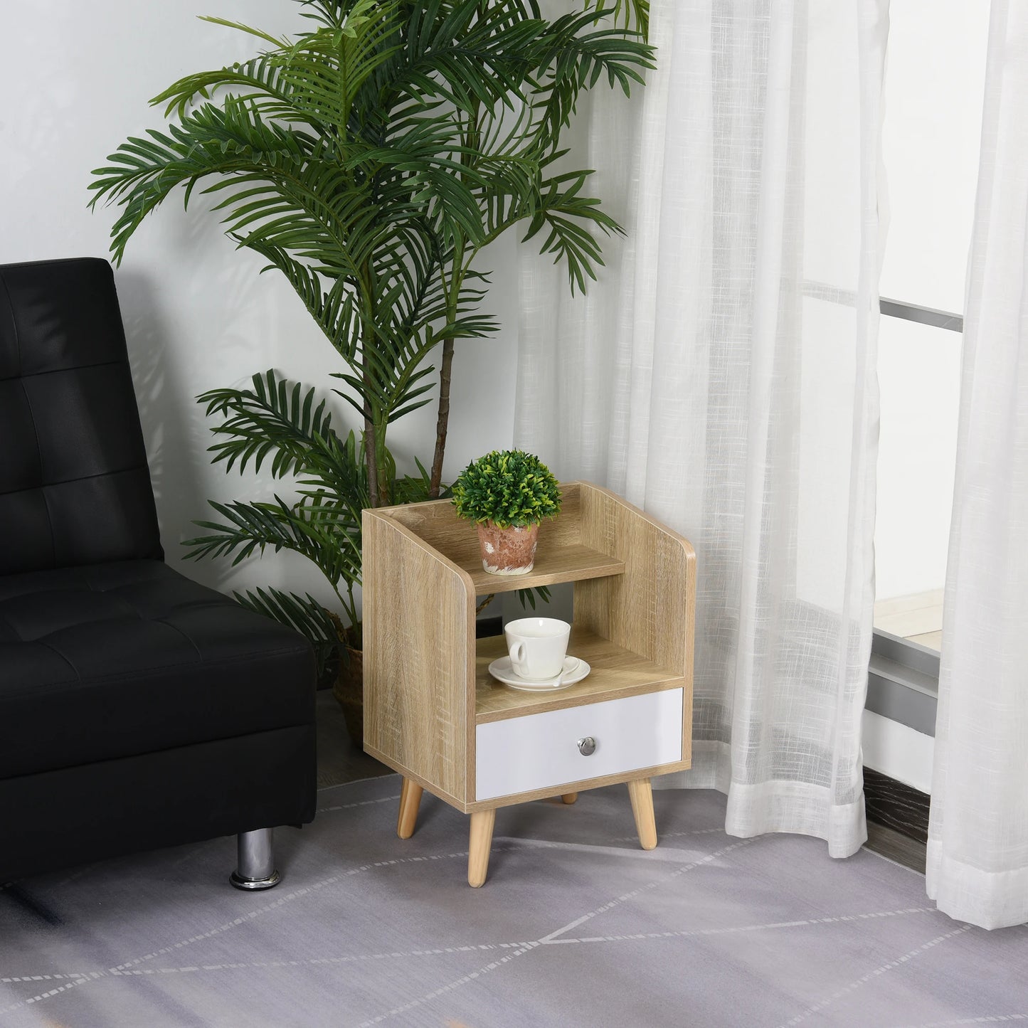 Bedside Table, 2-Tier Shelf with Drawer, Storage End Table, Natural Bedside Tables at Gallery Canada
