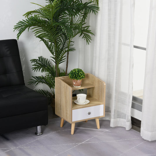 Bedside Table, 2-Tier Shelf with Drawer, Storage End Table, Natural Bedside Tables Natural and White at Gallery Canada