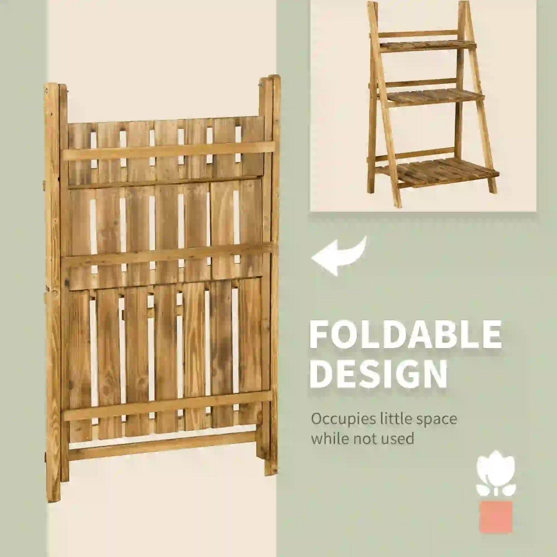 Foldable 3-Tier Wooden Plant Stand, Garden Indoor Outdoor, 24" x 14" x 37" Plant Stands at Gallery Canada