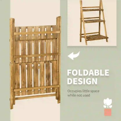 Foldable 3-Tier Wooden Plant Stand, Garden Indoor Outdoor, 24" x 14" x 37" Plant Stands at Gallery Canada