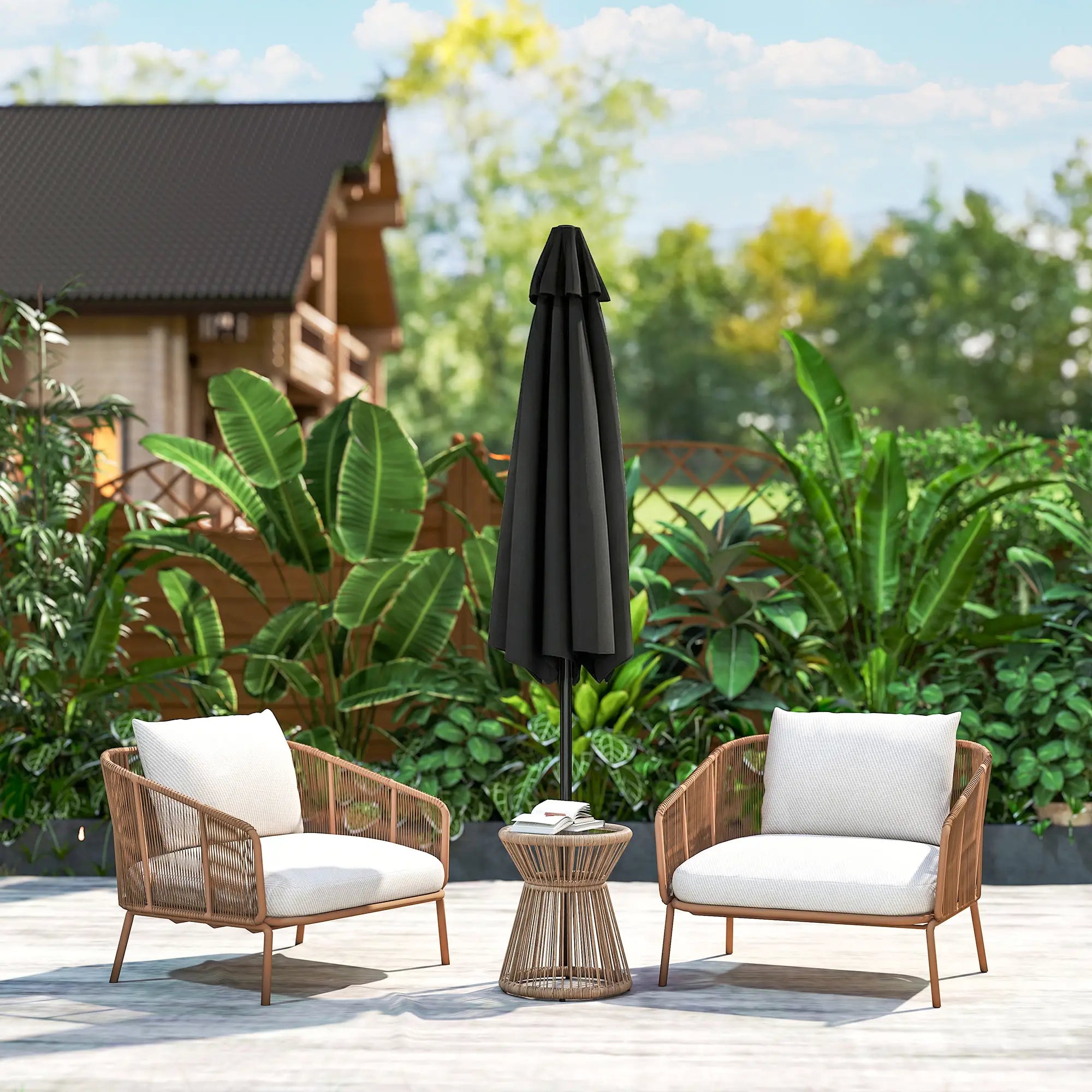 Patio Sun Umbrella, Outdoor Parasol, 6 Ribs, Black Sun Umbrellas at Gallery Canada