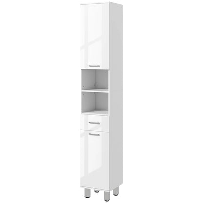 71" Tall Bathroom Storage Cabinet, Linen Tower with Drawer, Open Shelves, White Bathroom Cabinets High Gloss White at Gallery Canada