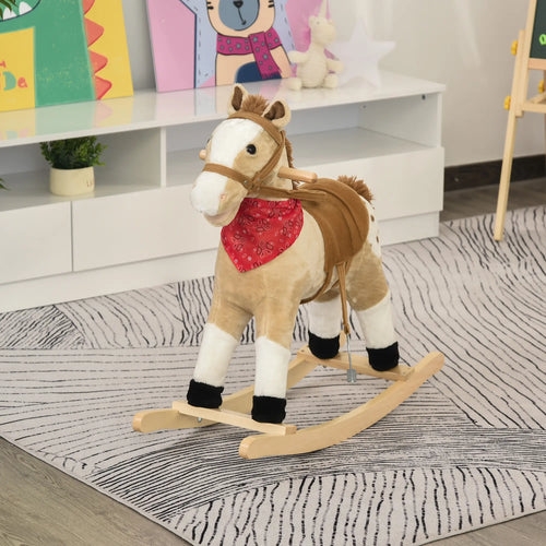 Kids Plush Ride-On Rocking Horse, Realistic Sounds, 3-6 Years, Beige