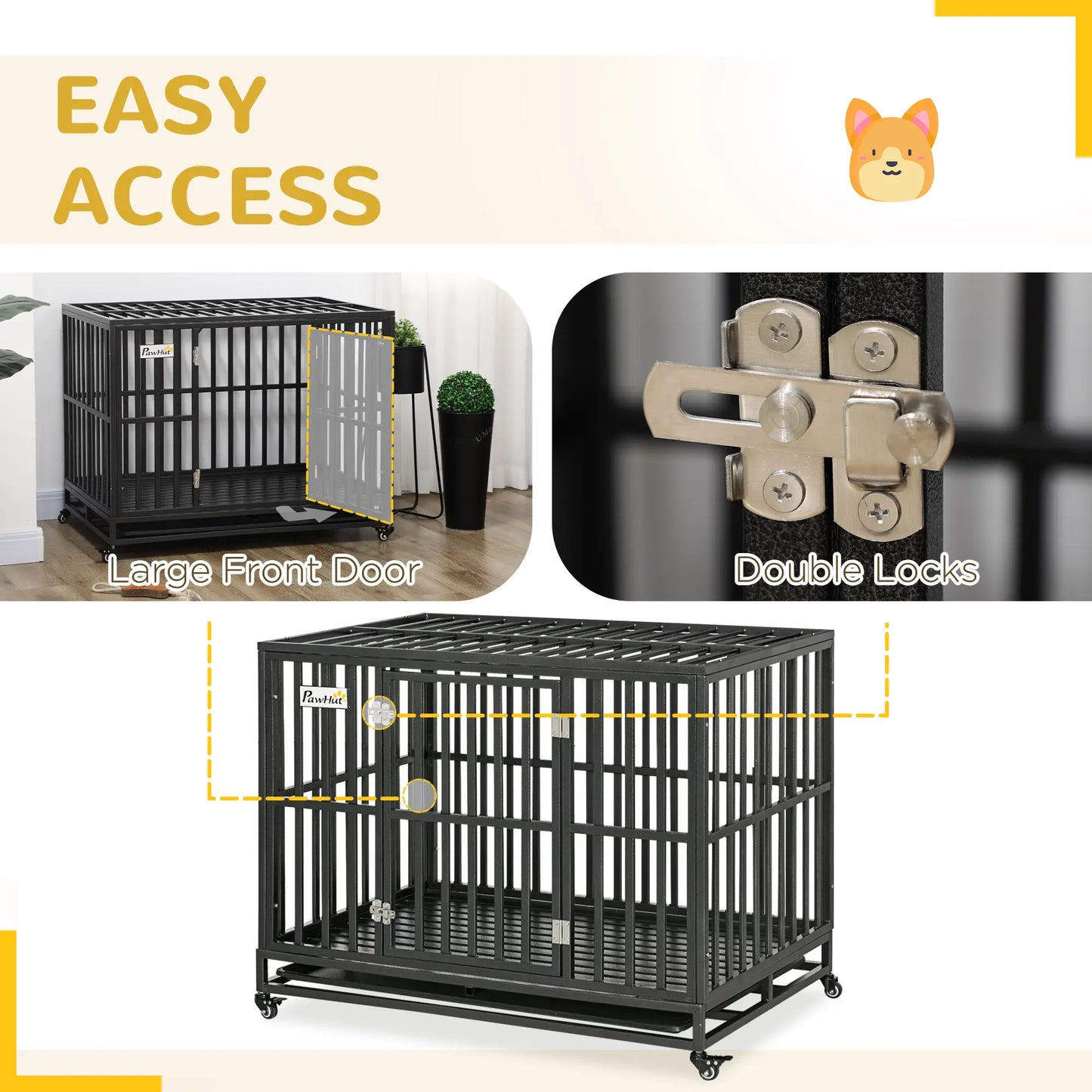 44 Heavy Duty Steel Dog Crate, Pet Cage with Wheels, Black Houses, Kennels & Pens at Gallery Canada