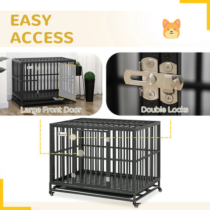 44 Heavy Duty Steel Dog Crate, Pet Cage with Wheels, Black Houses, Kennels & Pens at Gallery Canada