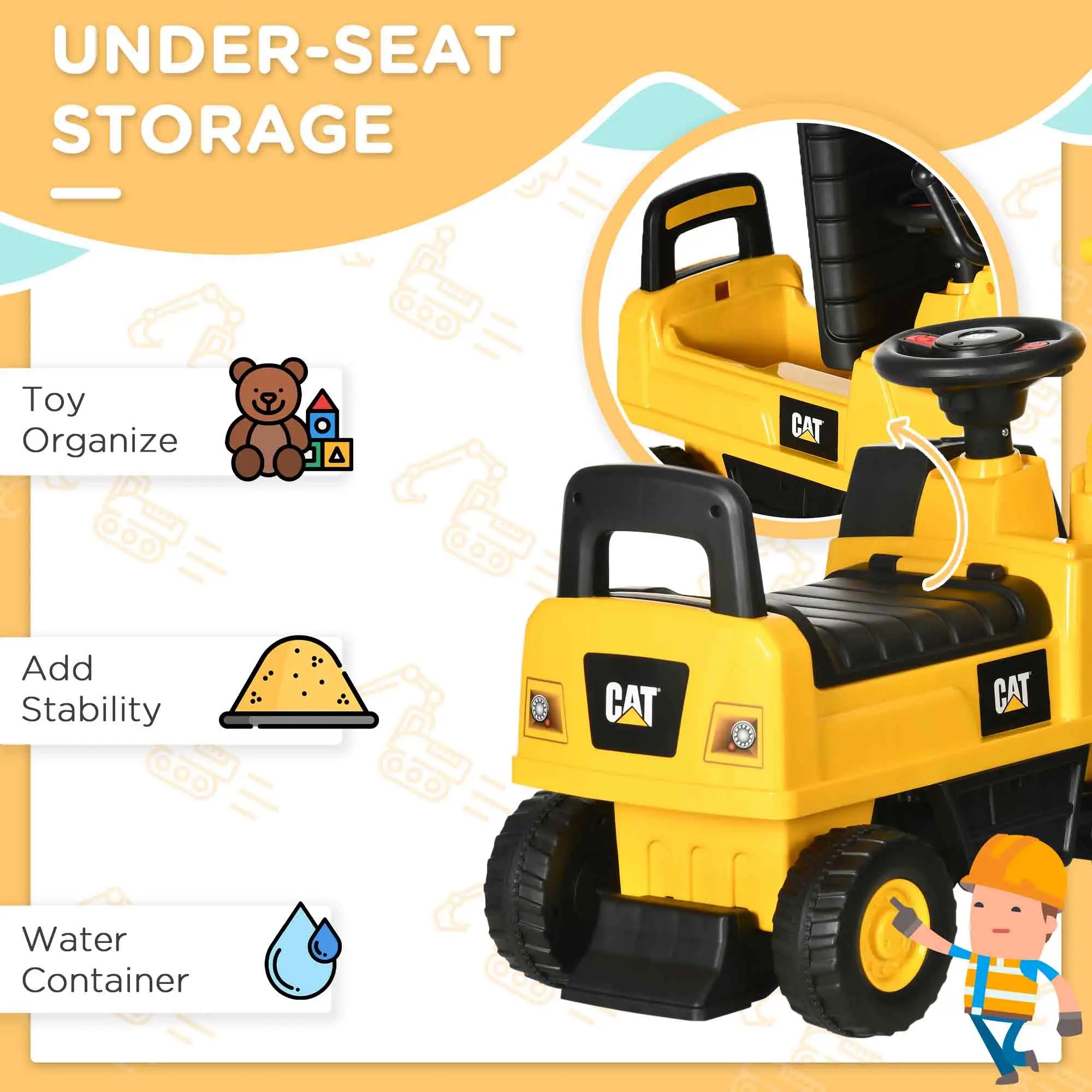 Kids Excavator Ride On Toy, Manual Shovel, Horn, Storage, 18-36 Months, Yellow Toy Excavators at Gallery Canada