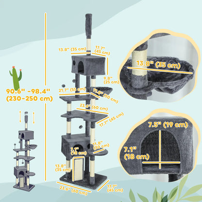 Floor To Ceiling Cat Tree, 230-250cm, 2 Condos, Hammock, Sisal Posts, Dark Grey Floor to Ceiling Cat Trees at Gallery Canada