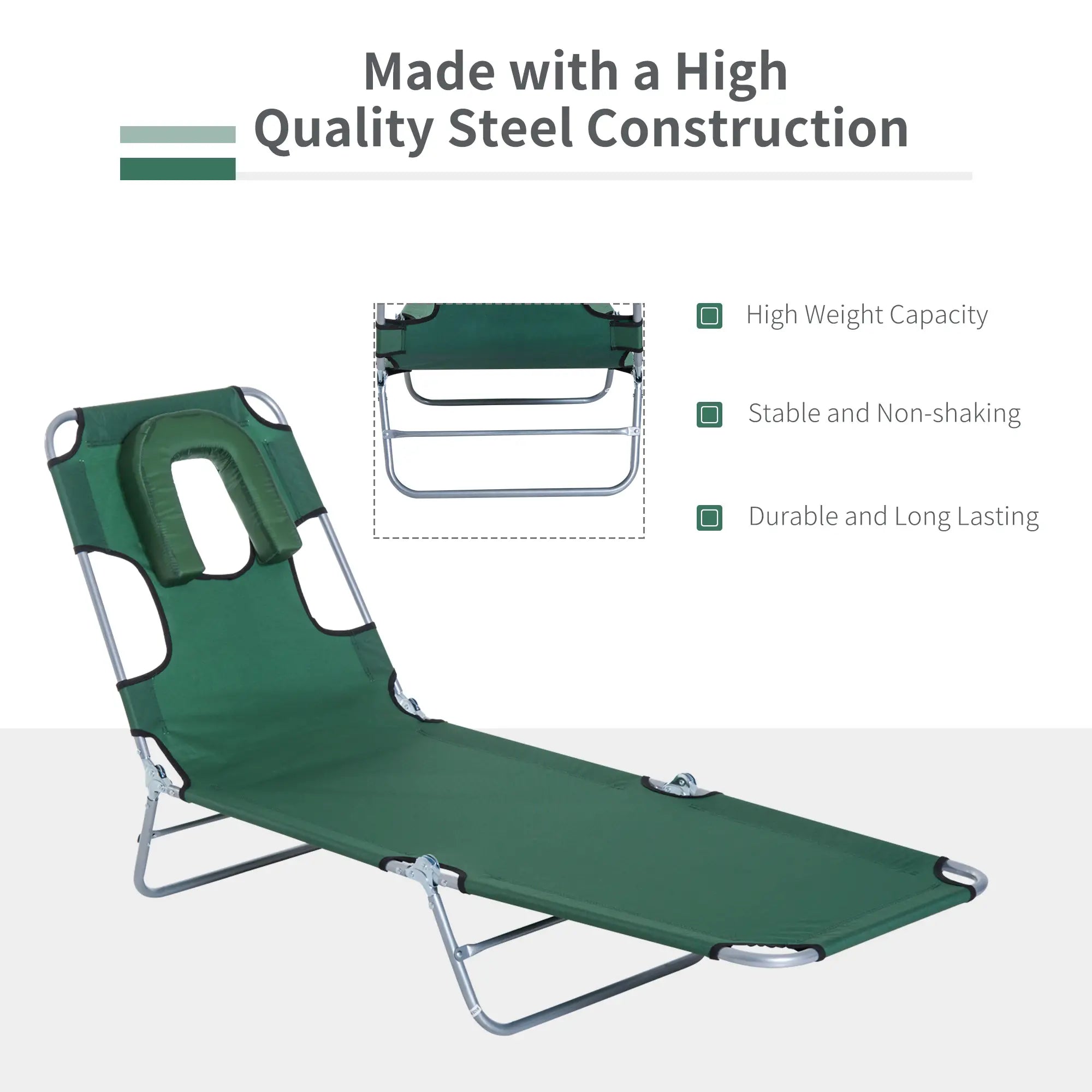 Outdoor Lounge Chair, Adjustable Folding Chaise, Green Lounger Chairs at Gallery Canada