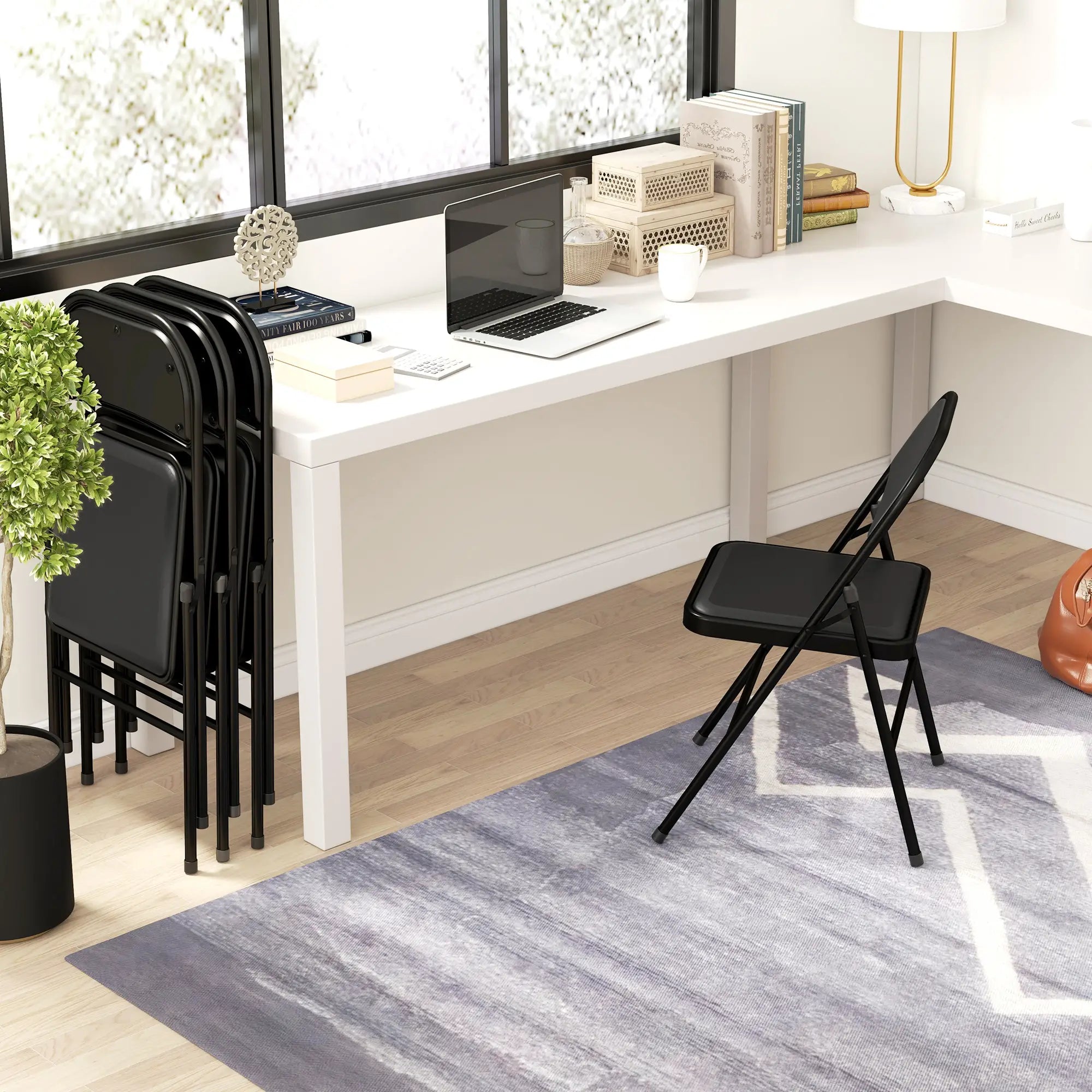 Set of 4 Metal Foldable Chairs, PU Leather Padded, Black Bar Stools at Gallery Canada