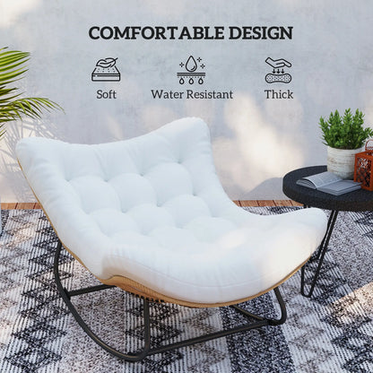 Oversized Rattan Patio Egg Chair, Rocking Chair With Padded Cushion, Cream White Outdoor Rocking Chairs at Gallery Canada